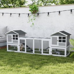PawHut 2 in 1 Rabbit Hutch, Double Main House Guinea Pig Hutch, Wooden Small Animal House with Run Box, Slide-out Tray, Ramp, 259 x - thumbnail 3