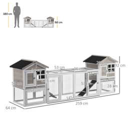 PawHut 2 in 1 Rabbit Hutch, Double Main House Guinea Pig Hutch, Wooden Small Animal House with Run Box, Slide-out Tray, Ramp, 259 x - thumbnail 4