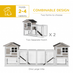 PawHut 2 in 1 Rabbit Hutch, Double Main House Guinea Pig Hutch, Wooden Small Animal House with Run Box, Slide-out Tray, Ramp, 259 x - thumbnail 5