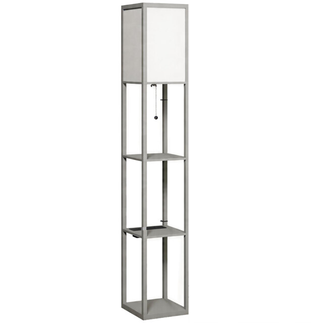 HOMCOM Floor Lamp with Shelves, 3 Layer Column Modern Standing Lamp for Living Room, Bedroom, Office, Grey - image 1