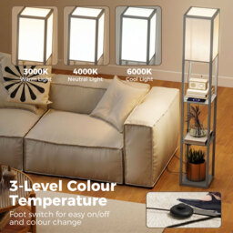HOMCOM Floor Lamp with Shelves, 3 Layer Column Modern Standing Lamp for Living Room, Bedroom, Office, Grey - thumbnail 5