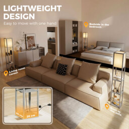 HOMCOM Floor Lamp with Shelves, 3 Layer Column Modern Standing Lamp for Living Room, Bedroom, Office, Grey - thumbnail 9