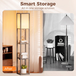 HOMCOM Floor Lamp with Shelves, 3 Layer Column Modern Standing Lamp for Living Room, Bedroom, Office, Grey - thumbnail 4