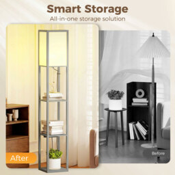 HOMCOM Floor Lamp with Shelves, 3 Layer Column Modern Standing Lamp for Living Room, Bedroom, Office, Grey - thumbnail 4