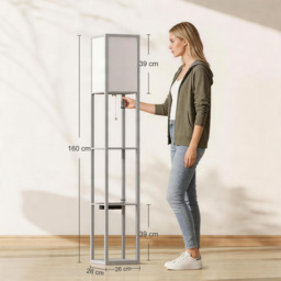 HOMCOM Floor Lamp with Shelves, 3 Layer Column Modern Standing Lamp for Living Room, Bedroom, Office, Grey - thumbnail 3