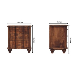 Solid Mango Wood Valencia Bedside Table with Hand-finished Surfaces, Bedside Cabinet with 3 Drawers for Storage, 40L x 55W x 63H cm, Brown - Aosom UK - thumbnail 3