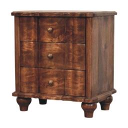 Solid Mango Wood Valencia Bedside Table with Hand-finished Surfaces, Bedside Cabinet with 3 Drawers for Storage, 40L x 55W x 63H cm, Brown - Aosom UK - thumbnail 8