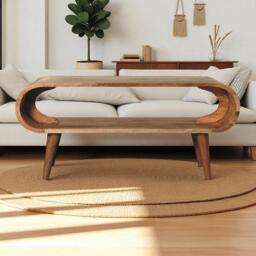 Solid Mango Wood Amaya Nordic Coffee Table with Open Slot, Handcrafted Tea Table with Clear Natural Finish, 35L x 90W x 40H cm, Brown - Aosom UK - thumbnail 1