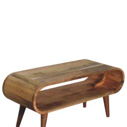 Solid Mango Wood Amaya Nordic Coffee Table with Open Slot, Handcrafted Tea Table with Clear Natural Finish, 35L x 90W x 40H cm, Brown - Aosom UK - thumbnail 4