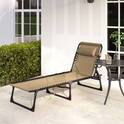 Outsunny Portable Sun Lounger, Folding Camping Bed Cot, Reclining Lounge Chair 5-position Adjustable Backrest w/ Pillow for Garden Beach Pool, Beige - thumbnail 9