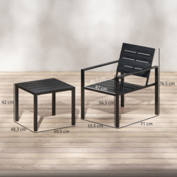 Outsunny 3 Pieces Garden Bistro Set for 2, Outdoor Bistro Table and Chairs with Metal Frame, Plastic Patio Furniture Set - thumbnail 3