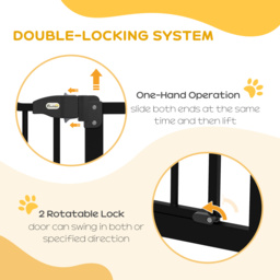 PawHut Dog Gate Baby Gates for Dogs Pet Gate with Metal Adjustable Frame & Double Locking System, 74-100Wcm, Black - Aosom UK - thumbnail 4