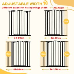 PawHut Dog Gate Baby Gates for Dogs Pet Gate with Metal Adjustable Frame & Double Locking System, 74-100Wcm, Black - Aosom UK - thumbnail 8