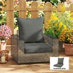 Outsunny Replacement Cushion Set, 1-Piece Back and Seat Pillow for Patio Chair, Indoor Outdoor Use, Charcoal Grey - Aosom UK - thumbnail 8