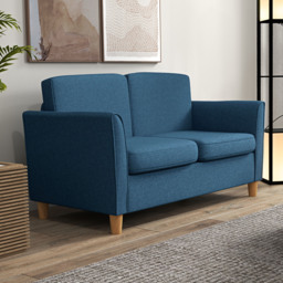 HOMCOM Compact Loveseat Sofa, Modern 2 Seater Sofa for Living Room with Wood Legs and Armrests, Cat Scratch Resistant, Blue - Aosom UK - thumbnail 7