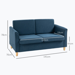HOMCOM Compact Loveseat Sofa, Modern 2 Seater Sofa for Living Room with Wood Legs and Armrests, Cat Scratch Resistant, Blue - Aosom UK - thumbnail 3