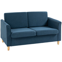 HOMCOM Compact Loveseat Sofa, Modern 2 Seater Sofa for Living Room with Wood Legs and Armrests, Cat Scratch Resistant, Blue - Aosom UK - thumbnail 1