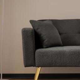Modern Loveseat with Adjustable Backrest, Golden Legs, Side Pockets, Sherpa Fabric Convertible Sofa Bed, 176L x 64W x 75H cm, Dark Grey - Aosom.UK - thumbnail 8
