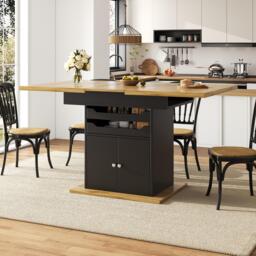 Telescopic Dining Table with Pull-Out Drawers & Integrated Cabinet, Extendable Kichen Table for 4-6 people, 110-140L x 80W x 76H cm, Black - Aosom UK - thumbnail 7