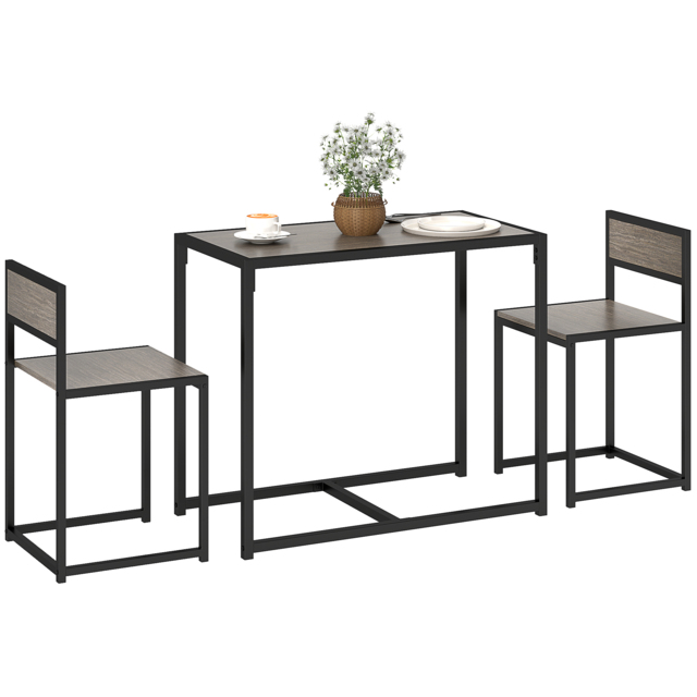HOMCOM Dining Table and Chairs Set 2, Dining Room Sets, Rectangular Space Saving Table and 2 Chairs for Compact Kitchens, Steel Frame, Grey - image 1