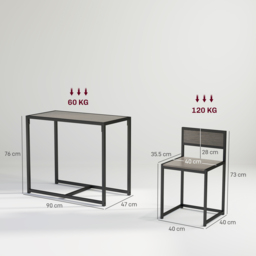 HOMCOM Dining Table and Chairs Set 2, Dining Room Sets, Rectangular Space Saving Table and 2 Chairs for Compact Kitchens, Steel Frame, Grey - thumbnail 3