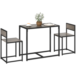 HOMCOM Dining Table and Chairs Set 2, Dining Room Sets, Rectangular Space Saving Table and 2 Chairs for Compact Kitchens, Steel Frame, Grey - thumbnail 1