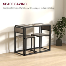 HOMCOM Dining Table and Chairs Set 2, Dining Room Sets, Rectangular Space Saving Table and 2 Chairs for Compact Kitchens, Steel Frame, Grey - thumbnail 4