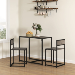 HOMCOM Dining Table and Chairs Set 2, Dining Room Sets, Rectangular Space Saving Table and 2 Chairs for Compact Kitchens, Steel Frame, Grey - thumbnail 2
