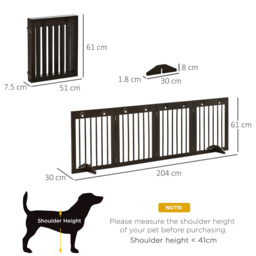 PawHut Freestanding Pet Gate 4 Panel Wooden Dog Barrier Folding Safety Fence with Support Feet up to 204cm Long 61cm Tall for Doorway Stairs Brown - thumbnail 3