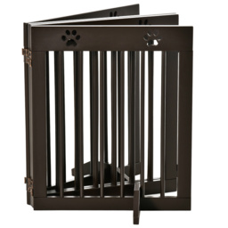 PawHut Freestanding Pet Gate 4 Panel Wooden Dog Barrier Folding Safety Fence with Support Feet up to 204cm Long 61cm Tall for Doorway Stairs Brown - thumbnail 8