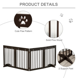 PawHut Freestanding Pet Gate 4 Panel Wooden Dog Barrier Folding Safety Fence with Support Feet up to 204cm Long 61cm Tall for Doorway Stairs Brown - thumbnail 6