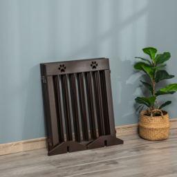 PawHut Freestanding Pet Gate 4 Panel Wooden Dog Barrier Folding Safety Fence with Support Feet up to 204cm Long 61cm Tall for Doorway Stairs Brown - thumbnail 9