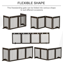 PawHut Freestanding Pet Gate 4 Panel Wooden Dog Barrier Folding Safety Fence with Support Feet up to 204cm Long 61cm Tall for Doorway Stairs Brown - thumbnail 5