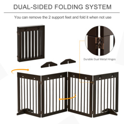 PawHut Freestanding Pet Gate 4 Panel Wooden Dog Barrier Folding Safety Fence with Support Feet up to 204cm Long 61cm Tall for Doorway Stairs Brown - thumbnail 4
