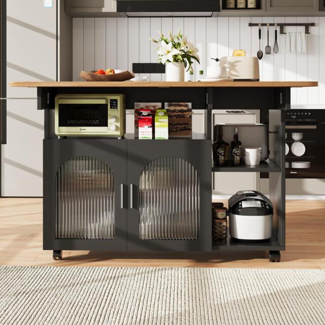 Mobile Kitchen Island with Folding Dining Tops and Storage, Multifunctional Dining Trolley for Modern Home, 120L x 30-70W x 79.5H cm, Black - Aosom UK - image 1