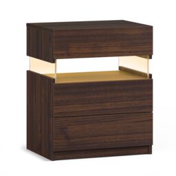 Modern Nightstand with Acrylic Board and 3 Slide Drawers, Bedside Table Cabinet with Multi-Colour LED Light, 50L x 37.5W x 60H cm, Walnut - Aosom.UK - thumbnail 2