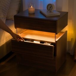 Modern Nightstand with Acrylic Board and 3 Slide Drawers, Bedside Table Cabinet with Multi-Colour LED Light, 50L x 37.5W x 60H cm, Walnut - Aosom.UK - thumbnail 8