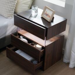 Modern Nightstand with Acrylic Board and 3 Slide Drawers, Bedside Table Cabinet with Multi-Colour LED Light, 50L x 37.5W x 60H cm, Walnut - Aosom.UK - thumbnail 6