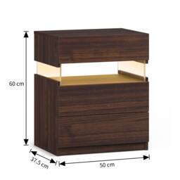 Modern Nightstand with Acrylic Board and 3 Slide Drawers, Bedside Table Cabinet with Multi-Colour LED Light, 50L x 37.5W x 60H cm, Walnut - Aosom.UK - thumbnail 3