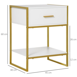 HOMCOM Contemporary Bedside Cabinet with Drawer and Shelf, Chic Storage Organiser for Bedroom or Living Room, White and Gold - thumbnail 3