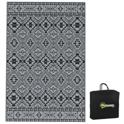 Outsunny Reversible RV Outdoor Rug, Plastic Straw, with Carry Bag, 182 x 274cm, Black and Grey - Aosom UK