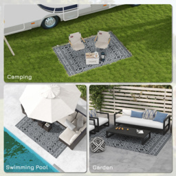 Outsunny Reversible RV Outdoor Rug, Plastic Straw, with Carry Bag, 182 x 274cm, Black and Grey - Aosom UK - thumbnail 5