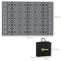 Outsunny Reversible RV Outdoor Rug, Plastic Straw, with Carry Bag, 182 x 274cm, Black and Grey - Aosom UK - thumbnail 3