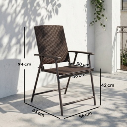 Outsunny 2pcs Folding Garden Chair Rattan Bistro Set with Armrest for Outdoor Steel Frame - Aosom UK - thumbnail 3