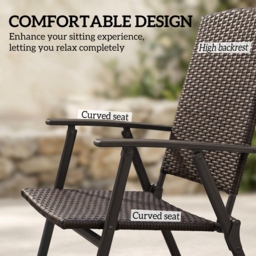 Outsunny 2pcs Folding Garden Chair Rattan Bistro Set with Armrest for Outdoor Steel Frame - Aosom UK - thumbnail 5