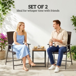 Outsunny 2pcs Folding Garden Chair Rattan Bistro Set with Armrest for Outdoor Steel Frame - Aosom UK - thumbnail 4