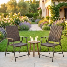 Outsunny 2pcs Folding Garden Chair Rattan Bistro Set with Armrest for Outdoor Steel Frame - Aosom UK - thumbnail 2