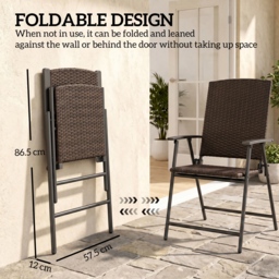 Outsunny 2pcs Folding Garden Chair Rattan Bistro Set with Armrest for Outdoor Steel Frame - Aosom UK - thumbnail 6