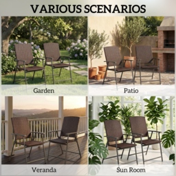 Outsunny 2pcs Folding Garden Chair Rattan Bistro Set with Armrest for Outdoor Steel Frame - Aosom UK - thumbnail 7