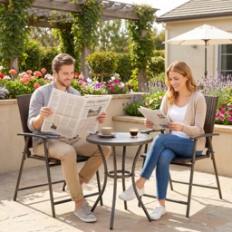 Outsunny 2pcs Folding Garden Chair Rattan Bistro Set with Armrest for Outdoor Steel Frame - Aosom UK - thumbnail 9